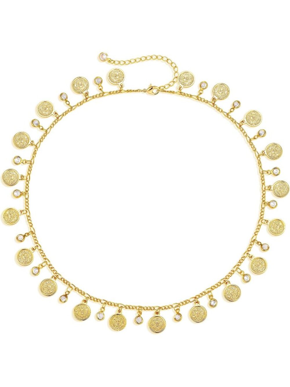 Women's Coin Cz Tassel 14k Gold Plated Beaded Pearl Choker Jewelry Necklace